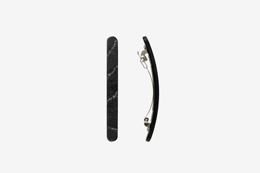 Haarspange, schmal, schwarz-weißes Furnierholz, Design Sushi, Schließe 6cm