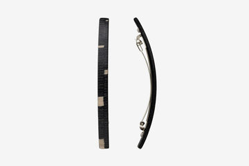 Haarspange, schmal, schwarz-weißes Furnierholz, Design Cloudy, Schließe 10cm