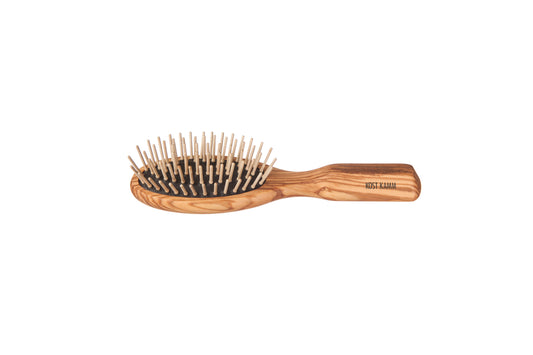 Holzstiftbürste, oval, Olivenholz, gerade Holznoppen, 6-reihig, 17,5cm