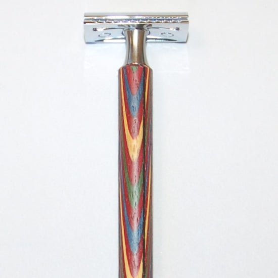 Rasierapparat, abgerundet, buntes Schichtholz, klassisch, 13,5cm