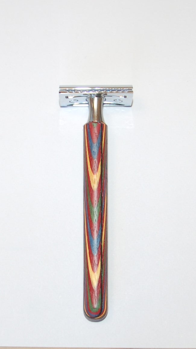 Rasierapparat, abgerundet, buntes Schichtholz, klassisch, 13,5cm