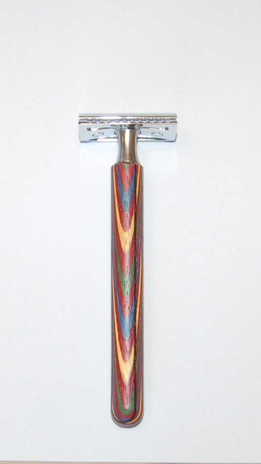 Rasierapparat, abgerundet, buntes Schichtholz, klassisch, 13,5cm