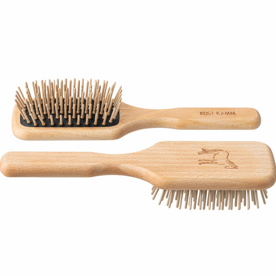 Holzbürste, Midi-Paddle-brush, Buche, gerade Holznoppen, 9-reihig, Tiermotive, 19,5cm