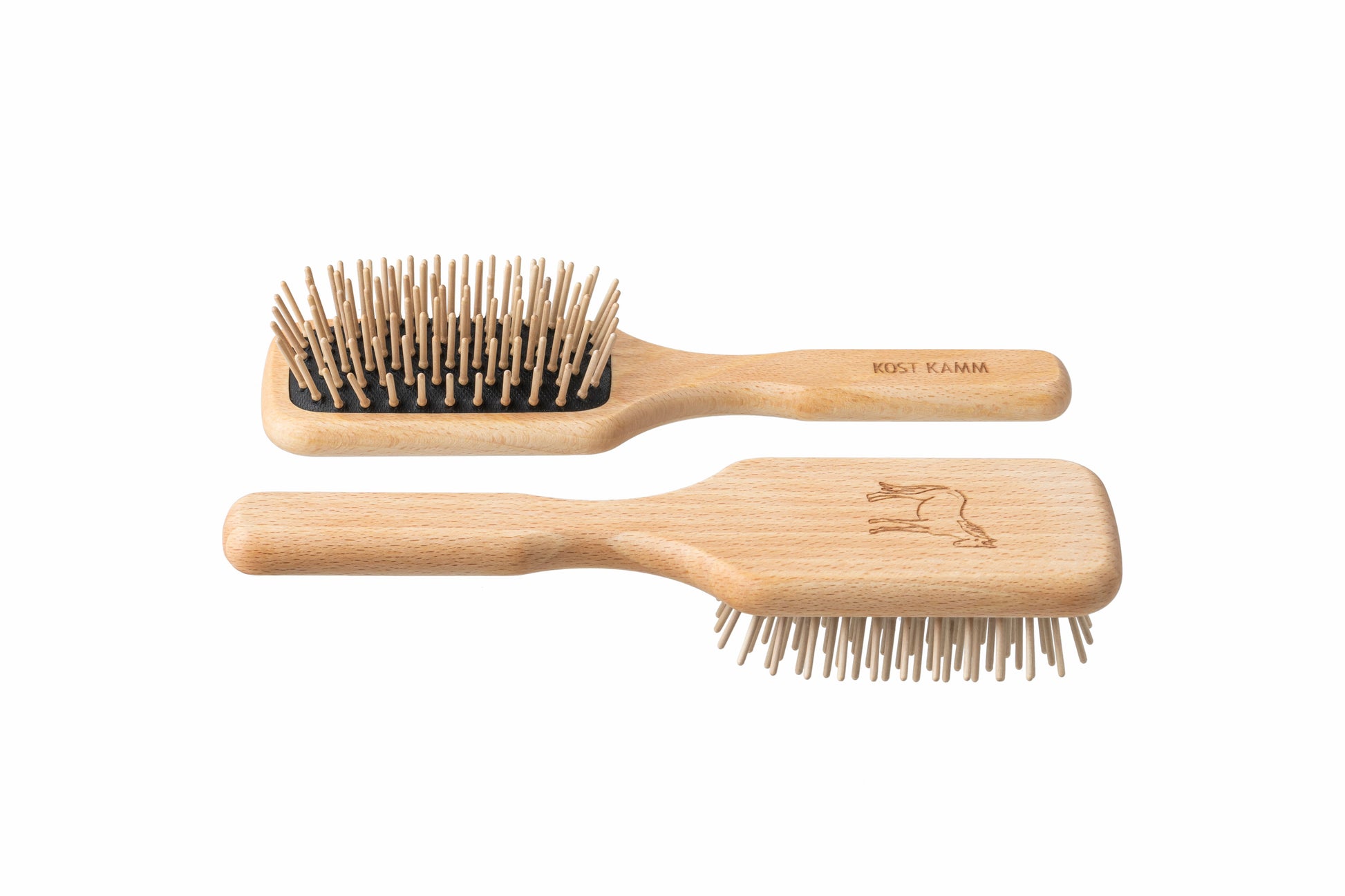 Holzbürste, Midi-Paddle-brush, Buche, gerade Holznoppen, 9-reihig, Tiermotive, 19,5cm