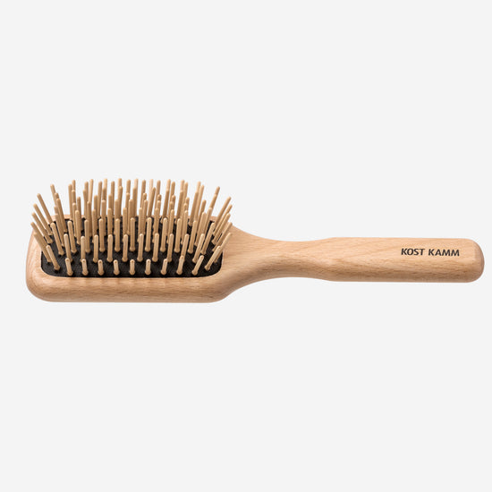 Holzstiftbürste, Midi-Paddle-Brush, Buche, gerade Holznoppen, 9-reihig, 19,5cm