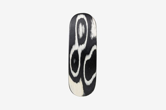 Haarspange, oval, schwarz-weißes Furnierholz, Design Wave, Schließe 10cm