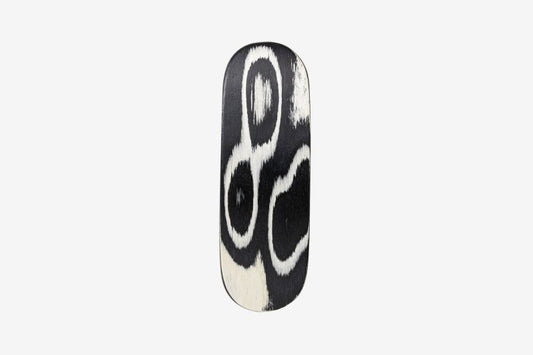 Haarspange, oval, schwarz-weißes Furnierholz, Design Wave, Schließe 10cm