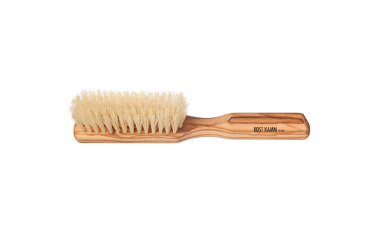 Haarbürste, schmal, Olivenholz, vegane Sisalborsten, 5-reihig, 20cm