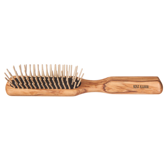 Holzstiftbürste, schmal, Olivenholz, gerade Holznoppen, 5-reihig, 21cm