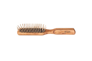 Holzstiftbürste, schmal, Olivenholz, gerade Holznoppen, 5-reihig, 21cm