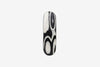 Haarspange, oval, schwarz-weißes Furnierholz, Design Wave, Schließe 8cm