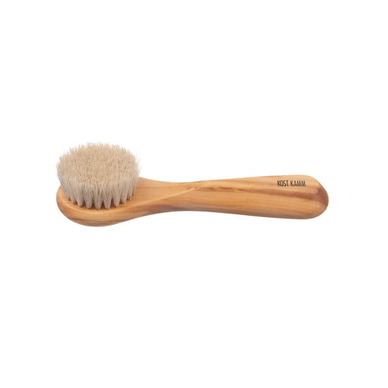 Gesichtsbürste mit Griff, Olivenholz, Mähnenhaar vom Pferd, 15cm