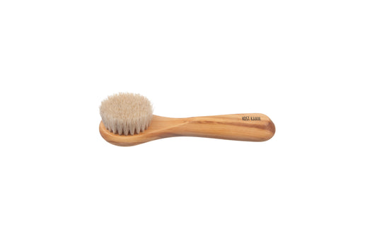 Gesichtsbürste mit Griff, Olivenholz, Mähnenhaar vom Pferd, 15cm