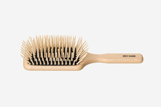 Langhaar-Holzstiftbürste, Paddle-Brush, Buche, gerade extra lange Holznoppen, 9-reihig, 25.5cm